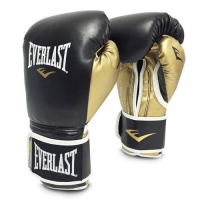 перчатки боксерские тренировочные everlast powerlock pu 16 унций, черно-золотые